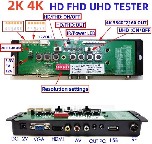 شاشة اختبار 7-110 بوصة LCD LED شاشة تلفزيون شاشة كمبيوتر شخصي 2K 4K HD FHD UHD تستر 1/2 قسم شاشة التلفاز أداة إصلاح 3840X2160 Max العاكس in Kuwait