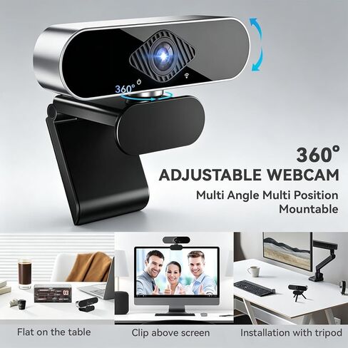 2K Webcam for PC with Microphone, Computer Camera with Noise Cancellation, 120° Wide Angle Auto Focus with Lights, Plug & Play USB Webcam for Streaming, Conferencing, Zoom, Skype, Facetime, Laptop-2K in Kuwait