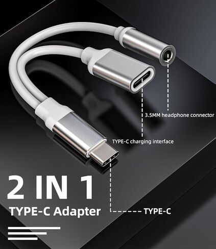 محول شحن سماعة الرأس USB C إلى 3.5 ملم iPhone 15 Pro Max Plus DAC Aux Cord Dongle (2in1) متوافق مع Samsung Galaxy Apple iPad 10、Mini6、Air4/5、Type C Jack Charger Audio Splitter Accessories in Kuwait