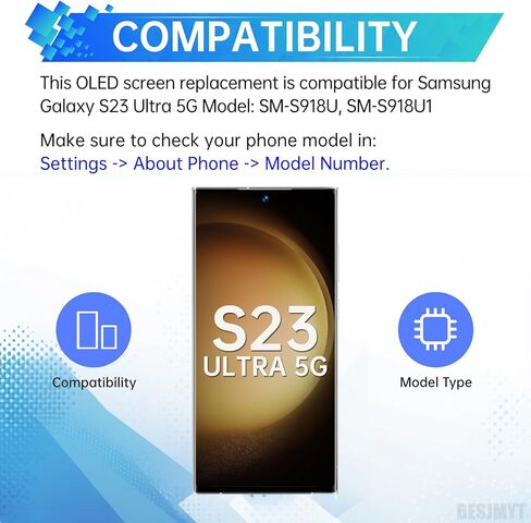 لهاتف Samsung Galaxy S23 Ultra AMOLED شاشة بديلة OLED تعمل باللمس محول رقمي مجموعة كاملة مع إطار كريمي وزر جانبي مجموعة أدوات إصلاح الزجاج SM-S918U SM-S918U1 in Kuwait
