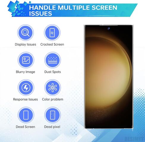 لهاتف Samsung Galaxy S23 Ultra AMOLED شاشة بديلة OLED تعمل باللمس محول رقمي مجموعة كاملة مع إطار كريمي وزر جانبي مجموعة أدوات إصلاح الزجاج SM-S918U SM-S918U1 in Kuwait