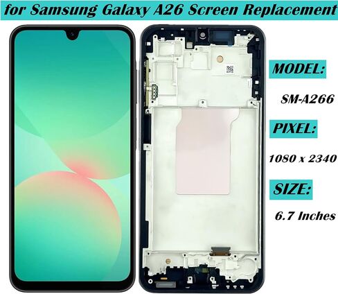 for Samsung Galaxy A26 Screen Replacement for Samsung Galaxy A266 LCD Screen Replacement Black with Frame SM-A266U SM-A266E SM-A266B Display Touch Screen Assembly Repair Parts in Kuwait