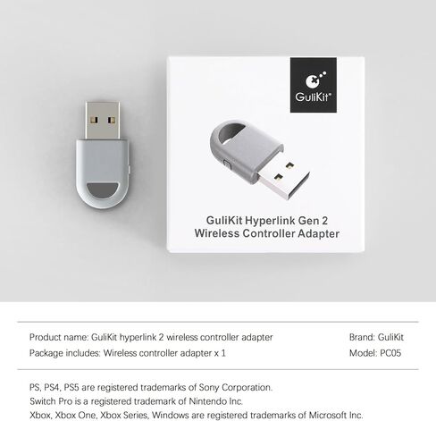 AKNES GuliKit Hyperlink 2 محول وحدة التحكم اللاسلكية للكمبيوتر الشخصي، SteamOS، Switch 1/2، Android، زمن استجابة منخفض جدًا 2.95 مللي ثانية، التوصيل والتشغيل لأجهزة PS5/ Edge، PS4، X Box Series، Elite 2، وحدات تحكم Switch Pro in Kuwait