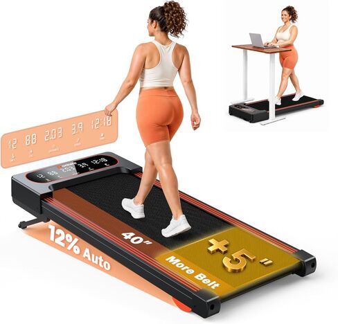 Walking Pad Treadmill with Auto Incline 12%-12Level, Quiet BLDC EvoDrive, Under Desk Treadmill for Home Office, Full Metrics Display, Extra-Large Belt, Quadra Cushion, 300lbs Capacity, App Control in Saudi Arabia