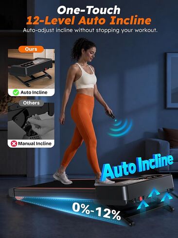 Walking Pad Treadmill with Auto Incline 12%-12Level, Quiet BLDC EvoDrive, Under Desk Treadmill for Home Office, Full Metrics Display, Extra-Large Belt, Quadra Cushion, 300lbs Capacity, App Control in Saudi Arabia