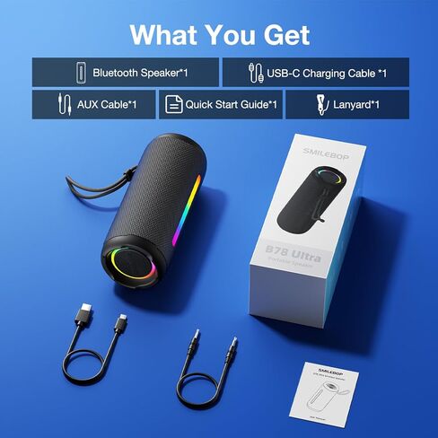 مكبر صوت بلوتوث محمول لاسلكي، 40 وات سوبر باس مع شاشة ذكية، IP67 مقاوم للماء، وقت تشغيل 40 ساعة، أضواء ملونة RGB، بلوتوث 5.4، للحفلات المنزلية والسفر والشاطئ in Kuwait
