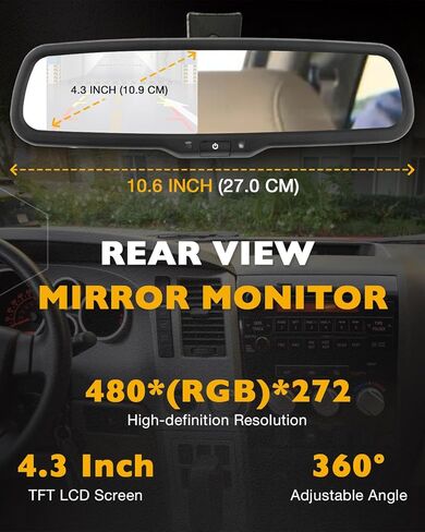 Rearview Mirror Monitor w/Backup Camera Tailgate Handle, Compatible with 2007-2013 Toyota Tundra, 4.3" Rear View, 170° Rear Viewing Angle, Waterproof Rear View Camera, Parking Assist Safety System in Kuwait