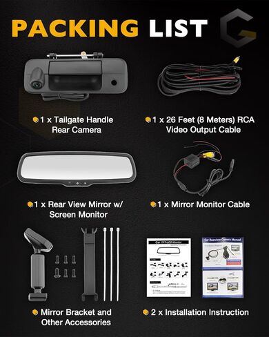 Rearview Mirror Monitor w/Backup Camera Tailgate Handle, Compatible with 2007-2013 Toyota Tundra, 4.3" Rear View, 170° Rear Viewing Angle, Waterproof Rear View Camera, Parking Assist Safety System in Kuwait