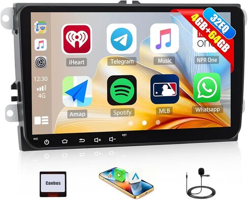 راديو ستيريو للسيارة CAMECHO 4G+64G لسيارة Volkswagen VW Jetta 2006-2015 مع CarPlay Android Auto 9 بوصة 1280 * 720 وحدة رأس شاشة تعمل باللمس مع نظام تحديد المواقع بلوتوث 5.0 32EQ WiFi FM RDS كاميرا احتياطية in Kuwait