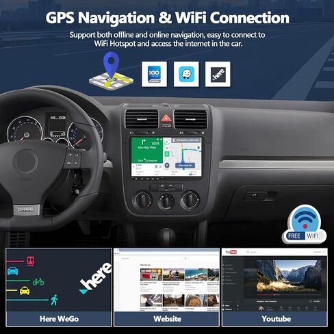 راديو ستيريو للسيارة CAMECHO 4G+64G لسيارة Volkswagen VW Jetta 2006-2015 مع CarPlay Android Auto 9 بوصة 1280 * 720 وحدة رأس شاشة تعمل باللمس مع نظام تحديد المواقع بلوتوث 5.0 32EQ WiFi FM RDS كاميرا احتياطية in Kuwait