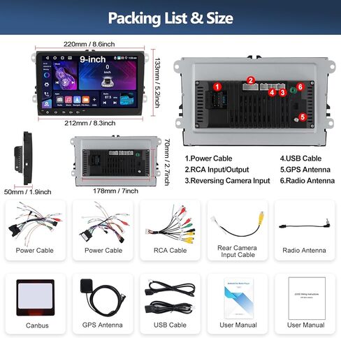 راديو ستيريو للسيارة CAMECHO 4G+64G لسيارة Volkswagen VW Jetta 2006-2015 مع CarPlay Android Auto 9 بوصة 1280 * 720 وحدة رأس شاشة تعمل باللمس مع نظام تحديد المواقع بلوتوث 5.0 32EQ WiFi FM RDS كاميرا احتياطية in Kuwait