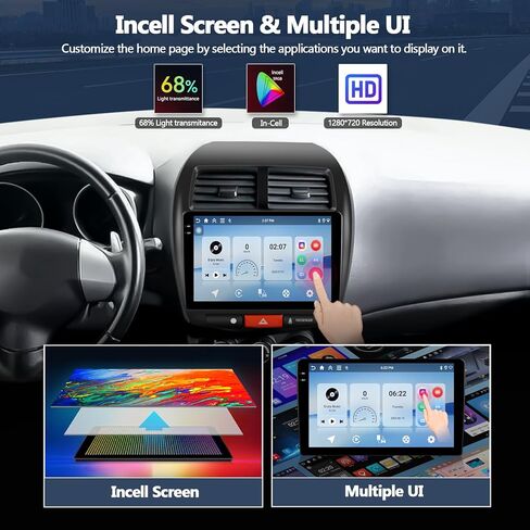 راديو ستيريو للسيارة 4G+128G لسيارة Mitsubishi Outlander Sport RVR 2011-2017 / ASX 2013-2015، CarPlay Android Auto 10 بوصة Incell 1280*720 وحدة رأس شاشة تعمل باللمس مع GPS Bluetooth FM كاميرا احتياطية in Kuwait