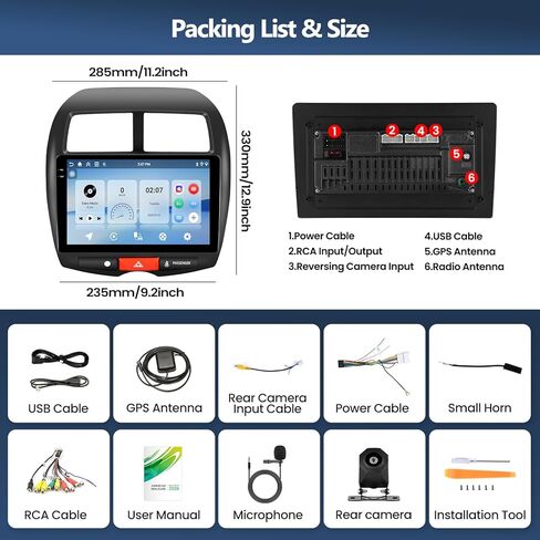 راديو ستيريو للسيارة 4G+128G لسيارة Mitsubishi Outlander Sport RVR 2011-2017 / ASX 2013-2015، CarPlay Android Auto 10 بوصة Incell 1280*720 وحدة رأس شاشة تعمل باللمس مع GPS Bluetooth FM كاميرا احتياطية in Kuwait