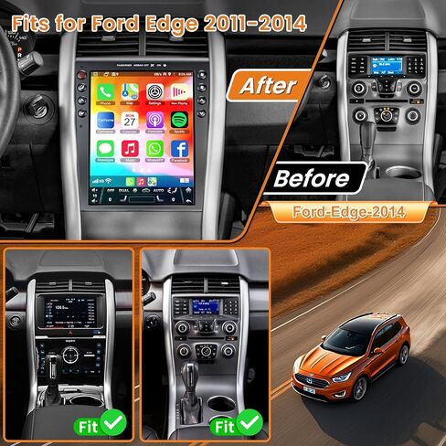 راديو سيارة لسيارة Ford Edge 2011 2012 2013 2014 مع Carplay اللاسلكي ووحدة رأس السيارة بنظام Android | 12.1 بوصة 1280*800P تعمل باللمس جهاز استقبال ستيريو للسيارة يعمل بنظام أندرويد مع نظام تحديد المواقع | كاميرا احتياطية | بلوتوث/SWC/FM/AM in Kuwait