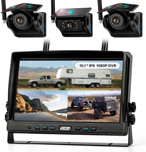 3 نظام كاميرا مقطورة لاسلكية مغناطيسية تعمل بالطاقة الشمسية، شاشة IPS DVR مقاس 10.1 بوصة + كاميرا خلفية للرؤية الليلية تعمل بالطاقة الشمسية، نظام كاميرا احتياطية مقاوم للماء بدون أسلاك بنسبة 100% لوصلة مقطورة شاحنة RV، BT3 in Kuwait