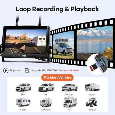 3 نظام كاميرا مقطورة لاسلكية مغناطيسية تعمل بالطاقة الشمسية، شاشة IPS DVR مقاس 10.1 بوصة + كاميرا خلفية للرؤية الليلية تعمل بالطاقة الشمسية، نظام كاميرا احتياطية مقاوم للماء بدون أسلاك بنسبة 100% لوصلة مقطورة شاحنة RV، BT3 in Kuwait
