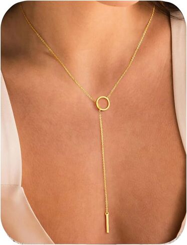 Yoosteel Long Lariat Gold Necklace for Women - Dainty Y-Shaped Necklaces 14K Gold Plated Drop Chain Simple Jewelry Trendy Gifts for Women in Saudi Arabia