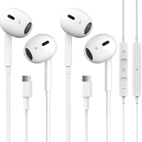 2 حزمة-سماعات رأس USB C لأجهزة iPhone 17/16/15 سماعات أذن سلكية USB C مع ميكروفون وجهاز تحكم عن بعد لإلغاء الضوضاء لـ 17/16/15 Plus/Air/Pro، Galaxy S25/S24/S23/S22/Ultra Note 10/20، Pixel 7/6/6a in Kuwait
