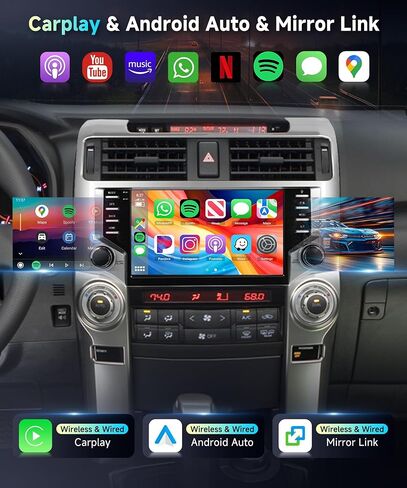 راديو السيارة لتويوتا 4runner 2010-2020، مدمج DSP EQ Android 15 ستيريو السيارة مع Carplay اللاسلكي Android Auto 5.0 بلوتوث 9 بوصة HD IPS شاشة تعمل باللمس GPS WiFi FM/RDS كاميرا احتياطية in Kuwait