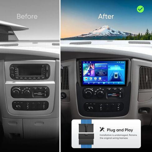 ستيريو سيارة لدودج رام 1500 (2002-2005) 2500/3500 (2003-05)، مشغل راديو CarPlay Android Auto 5G WiFi بلوتوث GPS للملاحة 9 بوصة QLED تعمل باللمس in Kuwait