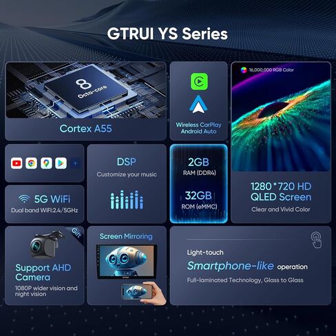 ستيريو سيارة لدودج رام 1500 (2002-2005) 2500/3500 (2003-05)، مشغل راديو CarPlay Android Auto 5G WiFi بلوتوث GPS للملاحة 9 بوصة QLED تعمل باللمس in Kuwait