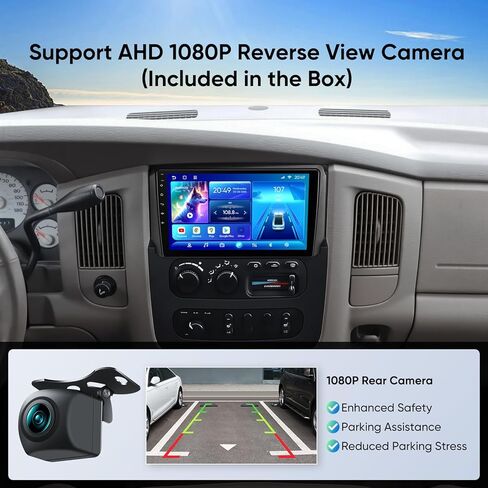 ستيريو سيارة لدودج رام 1500 (2002-2005) 2500/3500 (2003-05)، مشغل راديو CarPlay Android Auto 5G WiFi بلوتوث GPS للملاحة 9 بوصة QLED تعمل باللمس in Kuwait
