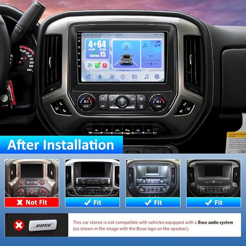 راديو سيارة 4G+64G لسيارة Chevy Silverado وGMC Sierra 2014-2018: شاشة لمس 10 بوصة تعمل بنظام Android 15 ترقية ستيريو لراديو سيلفرادو 2015، CarPlay اللاسلكي وAndroid Auto/Bluetooth/WiFi/GPS/FM SWC/كاميرا احتياطية in Kuwait