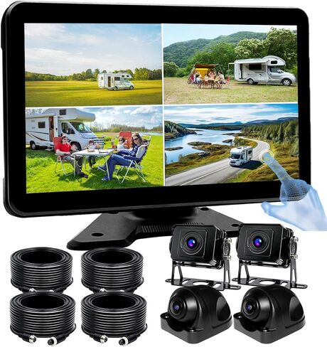 4-Ch AI WiFi GPS RV نظام الكاميرا السلكية مع كاميرا مقاومة للماء 4x1080p ، شاشة تعمل باللمس 10.1 بوصة مع شاشة مكتشف بقعة عمياء ، مجموعة مسجل فيديو DVR للشاحنة ، نصف المقطورة Camper Van in Kuwait