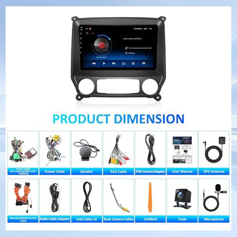 راديو سيارة 4G+64G لسيارة Chevy Silverado وGMC Sierra 2014-2018: شاشة لمس 10 بوصة تعمل بنظام Android 15 ترقية ستيريو لراديو سيلفرادو 2015، CarPlay اللاسلكي وAndroid Auto/Bluetooth/WiFi/GPS/FM SWC/كاميرا احتياطية in Kuwait