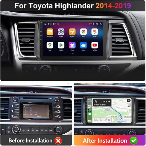 [8core 4+64G] ستيريو راديو السيارة 10.2 بوصة لسيارة Toyota Highlander 2014-2019 CarPlay، وحدة الرأس مع Carplay اللاسلكي وAndroid Auto، يدعم GPS/WiFi/Bluetooth/SWC، FM، كاميرا احتياطية in Kuwait