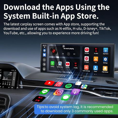 أكبر شاشة CarPlay لاسلكية مقاس 11.5 بوصة للسيارة، مدمجة في N-etflix/YouTube/TikTok وتطبيقات أخرى، شاشة A-pple CarPlay وAndroid Auto مع كاميرا احتياطية بدقة 1080 بكسل/ملاحة/تحكم صوتي، لجميع المركبات in Kuwait