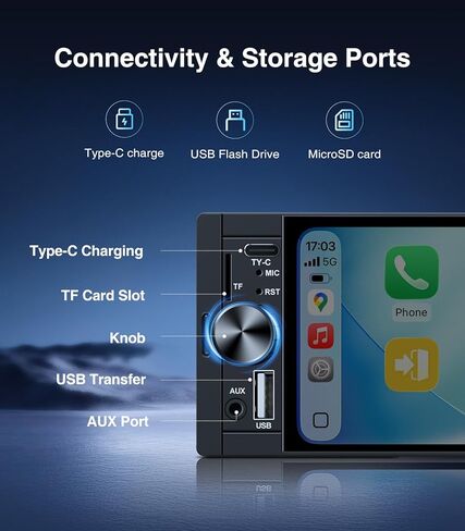 AINAVI 6.36 Inch Single Din Touchscreen Car Stereo Carplay Android Auto SWC/FM/Bluetooth in Kuwait