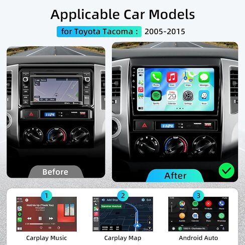 ستيريو راديو السيارة لسيارة Toyota Tacoma 2005-2015، Android 15 2+64G 9 بوصة راديو بشاشة تعمل باللمس مع CarPlay Android Auto Bluetooth GPS Navigation HD كاميرا احتياطية in Kuwait