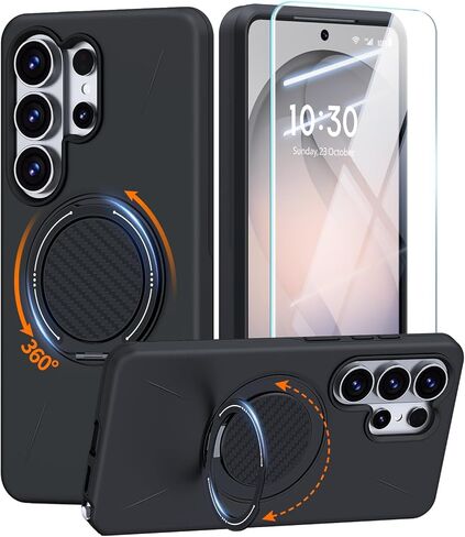 حافظة JAME لهاتف Samsung Galaxy S26 مع حامل حلقي، غطاء واقٍ مزدوج الطبقات مضاد للصدمات مع واقي شاشة، حافظة هاتف Samsung Galaxy S26 صديقة للإكسسوارات مقاس 6.3 بوصات، أسود in Kuwait