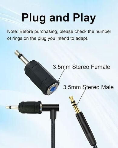 2 Pack 3.5mm Mono to 3.5mm Stereo Adapter, 2-Pole 1/8" Mono Male to 1/8" TRS Stereo Female Jack Converter for Headphone Radio in Kuwait