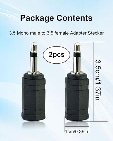 2 Pack 3.5mm Mono to 3.5mm Stereo Adapter, 2-Pole 1/8" Mono Male to 1/8" TRS Stereo Female Jack Converter for Headphone Radio in Kuwait