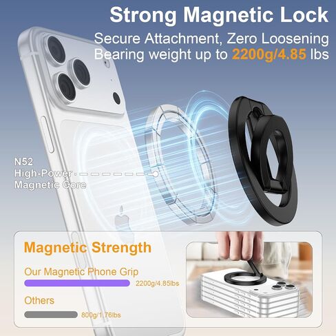 قبضة هاتف مغناطيسية لحافظة هاتف MagSafe iPhone 17e 17 Pro Max 17 Pro 17 Air 16 Pro Max/16 Pro/16 Plus/16/15 14 13 12، حامل قبضة هاتف MagSafe بحلقة إصبع مغناطيسية على الوجهين وحامل قابل للتعديل in Kuwait