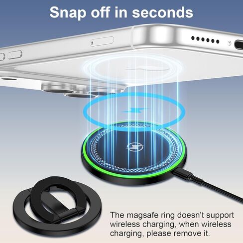 قبضة هاتف مغناطيسية لحافظة هاتف MagSafe iPhone 17e 17 Pro Max 17 Pro 17 Air 16 Pro Max/16 Pro/16 Plus/16/15 14 13 12، حامل قبضة هاتف MagSafe بحلقة إصبع مغناطيسية على الوجهين وحامل قابل للتعديل in Kuwait