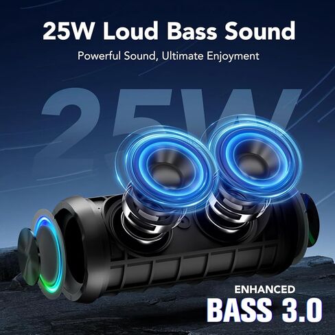مكبر صوت بلوتوث محمول، مكبر صوت لاسلكي قوي الصوت: Boost Bass، Bluetooth 5.4، وقت تشغيل 24 ساعة، 8 أوضاع RGB، مقاوم للماء IPX7، اقتران TWS، للاستخدام الخارجي/المنزل/الحفلة، أفكار الهدايا (أسود) in Kuwait