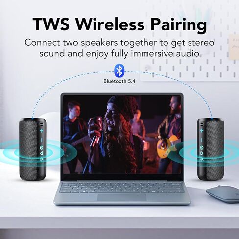 مكبر صوت بلوتوث محمول، مكبر صوت لاسلكي قوي الصوت: Boost Bass، Bluetooth 5.4، وقت تشغيل 24 ساعة، 8 أوضاع RGB، مقاوم للماء IPX7، اقتران TWS، للاستخدام الخارجي/المنزل/الحفلة، أفكار الهدايا (أسود) in Kuwait