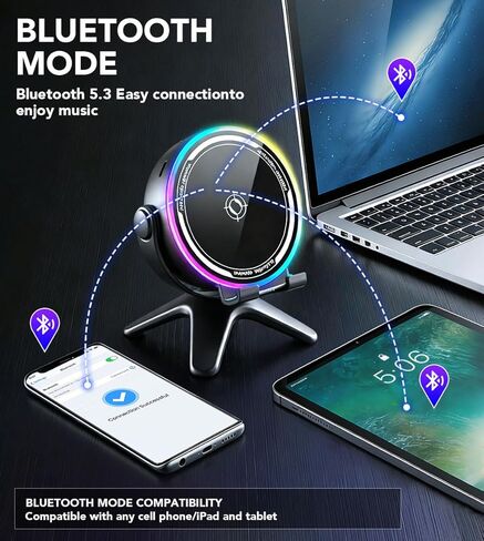 Wireless Induction Audio Speaker Stand, 5 in 1 Induction Speaker for iPhone with LED Lights Cell Phone Stand with Wireless Bluetooth Speaker 360° Rotable Angle Adjustable Gifts for Men Women in Kuwait
