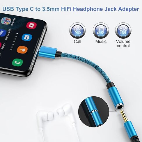USB C to 3.5mm Headphone Jack Adapter,(2 Pack)USB C to Aux Audio Dongle Cable for Samsung Galaxy S26 Ultra S25 Ultra S25 FE S24/S23/S22 Ultra,A56 A16 A36 A26;Google Pixel 10 9 Pro XL/old 9 8 Pro 7 Pro in Kuwait