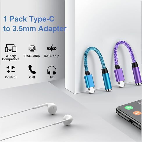 USB C to 3.5mm Headphone Jack Adapter,(2 Pack)USB C to Aux Audio Dongle Cable for Samsung Galaxy S26 Ultra S25 Ultra S25 FE S24/S23/S22 Ultra,A56 A16 A36 A26;Google Pixel 10 9 Pro XL/old 9 8 Pro 7 Pro in Kuwait