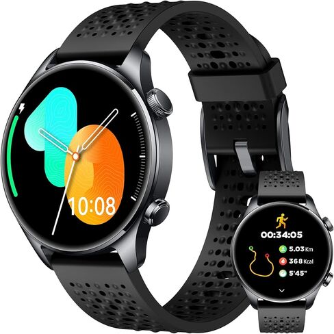 ساعة ذكية GPS للرجال والنساء (الرد/إجراء مكالمة)، شاشة AMOLED مستديرة مقاس 1.43 بوصة، نظام تحديد المواقع العالمي المدمج، مقاومة للماء 3ATM، مراقب معدل ضربات القلب/النوم/SpO2، أكثر من 100 وضع رياضي لهواتف Android iPhone Samsung in Kuwait