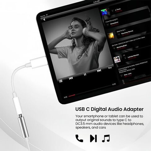USB C to 3.5mm Audio Headphone Adapter, Type C to Headphone Jack Adapter, Support Music Playback & Calls for iPhone 16/15 Series, iPad, MacBook, Samsung Galaxy S24/S23/S22/S21Ultra, White in Kuwait