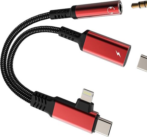 Lightning USB C to 3.5mm Audio Adapter (2in1) for iPhone 16 15 14 13 Pro Max Headphone Jack AUX Charger Splitter Microphone Cable Dongle for Apple Charging Cord Compatible for Samsung S25 Dual Female in Kuwait