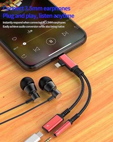 Lightning USB C to 3.5mm Audio Adapter (2in1) for iPhone 16 15 14 13 Pro Max Headphone Jack AUX Charger Splitter Microphone Cable Dongle for Apple Charging Cord Compatible for Samsung S25 Dual Female in Kuwait