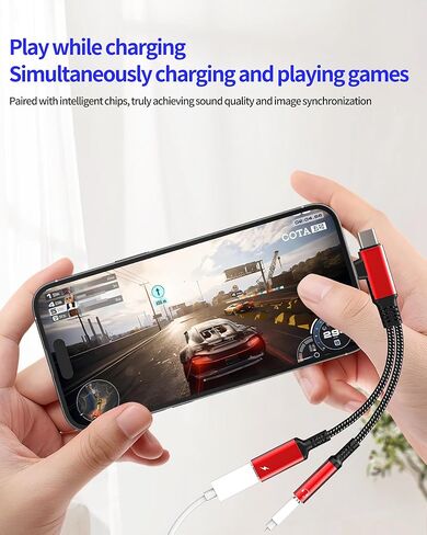 Lightning USB C to 3.5mm Audio Adapter (2in1) for iPhone 16 15 14 13 Pro Max Headphone Jack AUX Charger Splitter Microphone Cable Dongle for Apple Charging Cord Compatible for Samsung S25 Dual Female in Kuwait