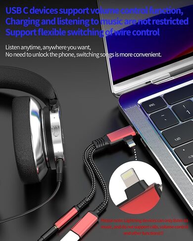 Lightning USB C to 3.5mm Audio Adapter (2in1) for iPhone 16 15 14 13 Pro Max Headphone Jack AUX Charger Splitter Microphone Cable Dongle for Apple Charging Cord Compatible for Samsung S25 Dual Female in Kuwait