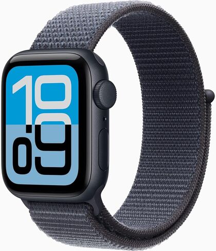 Apple Watch SE 3 [نظام تحديد المواقع + شبكة خلوية، 40 ملم] هيكل من الألومنيوم منتصف الليل مع حزام رياضي أزرق مرساة، مقاس واحد (متجدد) in Kuwait